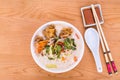 Rice vermicelli fried fish head noodle soup, delicacy in Malays Royalty Free Stock Photo