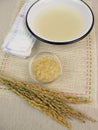 Rice water bath in a bowl