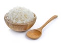 Rice in wood bowl on white background Royalty Free Stock Photo