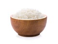 Rice in wood bowl on white background Royalty Free Stock Photo