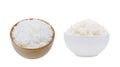 Rice in wooden bowl on white background Royalty Free Stock Photo