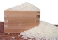 Rice and wooden container Royalty Free Stock Photo