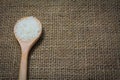 Rice with wooden Spoon on sack background Royalty Free Stock Photo