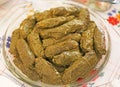 Rice wrapped in grape leaves - traditional greek food called dolmadakia