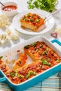 Riced Cauliflower Breakfast Bake, top view Royalty Free Stock Photo