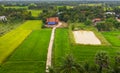 A ricefield and landscape near the city of Takeo in Cambodia