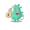 Rich agrobacterium tumefaciens cartoon design holds money bags