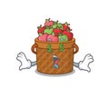 Rich apple basket with Money eye mascot character style