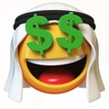 Rich Arab emoji isolated on white background, dollar eyes Arabian emoticon 3d rendering Royalty Free Stock Photo