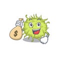 Rich bacteria coccus cartoon design holds money bags