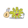 Rich bacterium cartoon design holds money bags Royalty Free Stock Photo