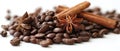 The rich blend of coffee beans and warming spices on a white background. AI generated image Royalty Free Stock Photo