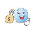 Rich blue moon cartoon design holds money bags