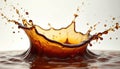 Rich brown coffee splash creates a dynamic crown shape with droplets. Dark liquid beverage makes waves and motion on an isolated Royalty Free Stock Photo