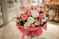 Rich bunch of white and pink roses, peonies