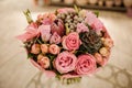 Rich bunch of white and pink roses, peonies