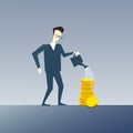 Rich Business Man Watering Coin Stack Money Growth Concept Finance Success Royalty Free Stock Photo