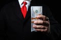 Rich businessman holding pack of money. Royalty Free Stock Photo