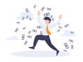 Rich businessman jumping looks very happy with flying money. Business people metaphor of achievement and earning. Flat digital Royalty Free Stock Photo