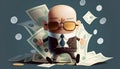 rich businessman Kawaii cartoon character business illustration money banknote euro dollar winner merry millionaire billionaire