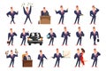 Rich Businessman, Millionaires, Financially Successful Business Character Activity Set Cartoon Vector Illustration