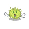 Rich cartoon character design of bacteria coccus with money eyes