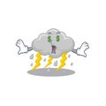 Rich cartoon character design of cloud stormy with money eyes