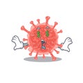 Rich cartoon character design of oncovirus with money eyes