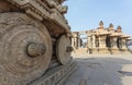 A rich carved stone chariot inside the Vittala Hindu temple in the ancient site Hampi, Karnataka, India Royalty Free Stock Photo