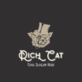 Rich Cat Abstract Vintage Vector Sign, Symbol, Illustration or Logo Template with Shabby Textures and Retro Typography. Royalty Free Stock Photo