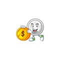 Rich chinese silver coin mascot cartoon design style with gold coin