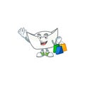 A rich chinese white ingot cartoon design waving and holding Shopping bag