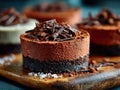 A rich chocolate cheesecake adorned with chocolate shavings Royalty Free Stock Photo