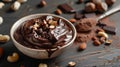 Chocolate Hazelnut Spread with Assorted Nuts and Cocoa Powder Background Royalty Free Stock Photo