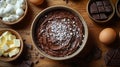 Rich chocolate mousse in bowl with ingredients Royalty Free Stock Photo