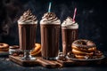 rich chocolate smoothie served with donuts