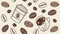 Rich Coffee Beans & Takeaway Cups Pattern, vector design Generative AI Royalty Free Stock Photo
