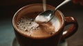 The rich coffee mug being sweetened with a spoonful of sugar. AI generated image Royalty Free Stock Photo