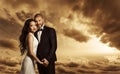 Rich Couple Portrait, Elegant Woman Dress and Man Suit Fashion