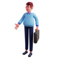 Rich 3D Workman Cartoon Illustration holding a black suitcase Royalty Free Stock Photo