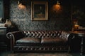 Luxurious Chesterfield Sofa in a Vintage Study Royalty Free Stock Photo