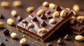 Rich dark chocolate squares topped with roasted nuts and chocolate chips. Generative AI Royalty Free Stock Photo