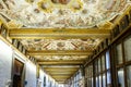 Rich decorated ceiling of the Uffizi Gallery in Florence, Italy
