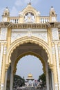 Rich decorated entrance gate of Maharadja's palace in Mysore, Karnataka, India