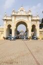 Rich decorated entrance gate of Maharadja's palace in Mysore, Karnataka, India