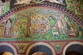 Rich decorated with mosaic wall of the Basilica di San Vitale in Ravenna, Italy. Royalty Free Stock Photo