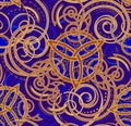 Rich decorated seamless pattern ornament. Fantastic royal medieval elements. Old trickle spiral symbols and Celtic knot motives.