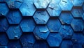 Rich deep blue hexagonal tiles with a rough textured surface and abstract marbling patterns forming a geometric backdrop Royalty Free Stock Photo