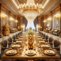 Rich dinner table room. Everything made of gold, Big table for Royalty Free Stock Photo