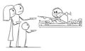 Rich Eating Person Refusing to Share Food With Hungry People, Vector Cartoon Stick Figure Illustration